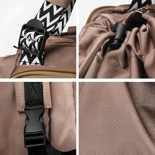 Fashowlife Tote Bag Large Capacity Lightweight Backpack with 15 Pockets Nylon Shoulder Bag for Car Travel Mother Bag, Khaki, L — view 2