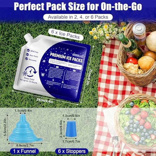 COZCLAM 6-Pack Reusable Ice Packs for Cool Bag, Cool Box, Lunch Box, Travel — view 2