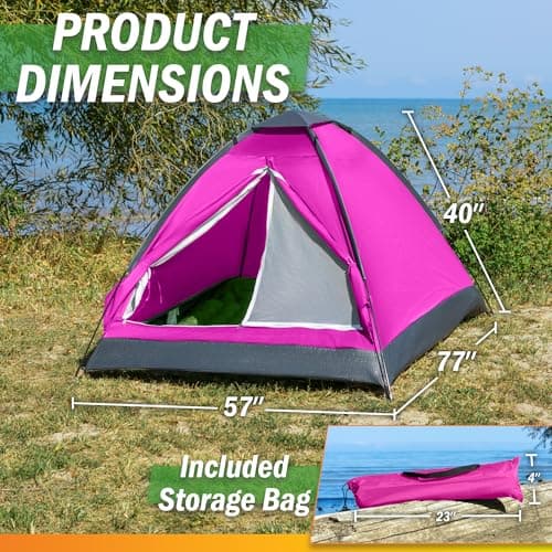 Wakeman Outdoors Dome Tent for 2 Person - Rain Fly and Carry Bag - Easy to Set Up Ideal for Camping, Backpacking, Hiking and Outdoor Music Festivals - Pink — view 2