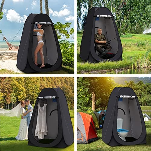CLIPOP Portable Privacy Shower Toilet Tent Waterproof Anti-UV Pop Up Changing Dressing Tent for Beach Fishing Hiking Bathing,Outdoor Camping,with a Carrying Bag (150×150×190 cm, Black) — view 5