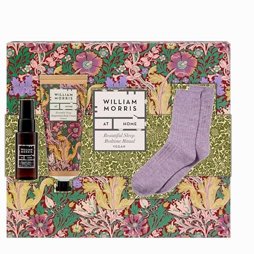 William Morris At Home Magnesium Body Cream 100ml, Pillow Mist 30ml, Bed Socks, Almond Oil, Lavender, Travel Size, Vegan and Cruelty Free, Beauty Gift For Her