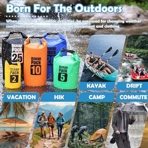 MOMAHUA 15L Waterproof Dry Bag Backpack with Double Shoulder Straps - Sage Green Durable PVC Roll Top Dry Sack - Heavy Duty Reusable Rucksack for Kayaking, Boating, Beach & Travel — view 4