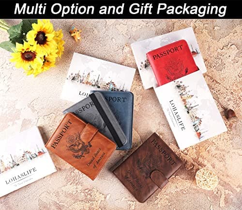 Passport Holder Wallet Travel Essentials Leather RFID Blocking Holiday Luggage Must-Have Travel Accessories for Men Women 120#Coffee Upgraded Design — view 6