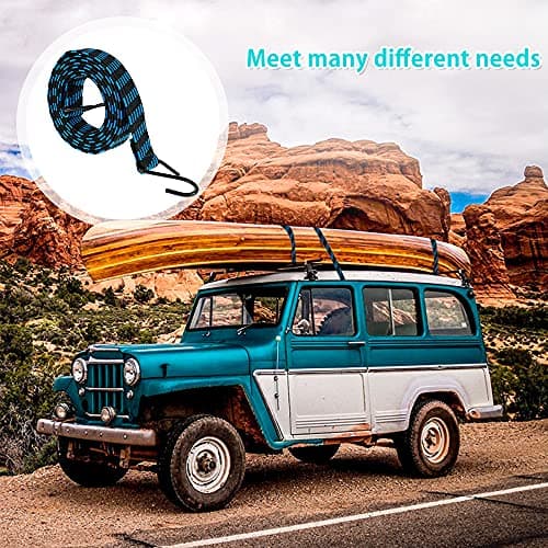 Pack of 5 Bungee Cords with Hooks Heavy Duty 6.6ft /2m Long Bungee Straps Elastic Rope Luggage Bungee Straps Anti-slip Flat Elasticity Rubber Straps for Luggage Camping Roof Racks Moving Cargo — view 6