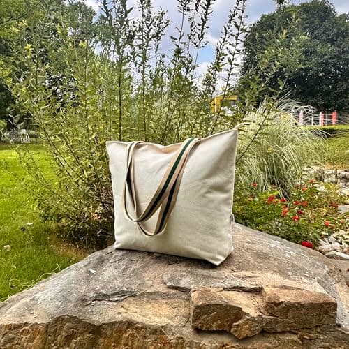 Augbunny 16OZ 100% Cotton Canvas Fashion Zipper Closure Lined Reusable Grocery Shopping Beach Casual Multi Purpose Tote X-Large — view 4