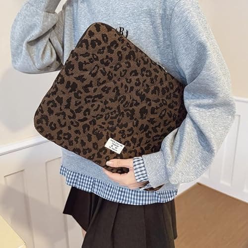 Leopard Print Laptop Sleeve for 13-15 Inch MacBook Pro & Air | Padded, Quilted Protective Cover | Carrying Case for 14, 15, 13.3 Inch Laptop | Trendy Bag for Women & Men — view 5