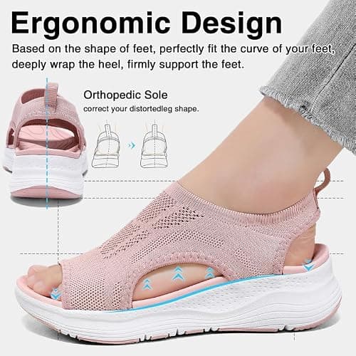 ziitop Sandals Womens Summer Washable Slingback Orthopedic Slide Sport Ladies Walking Sandals Womens With Arch Support Wedge Platform Walking Shoes Casual Thick Bottom Comfy Beach Shoes — view 2