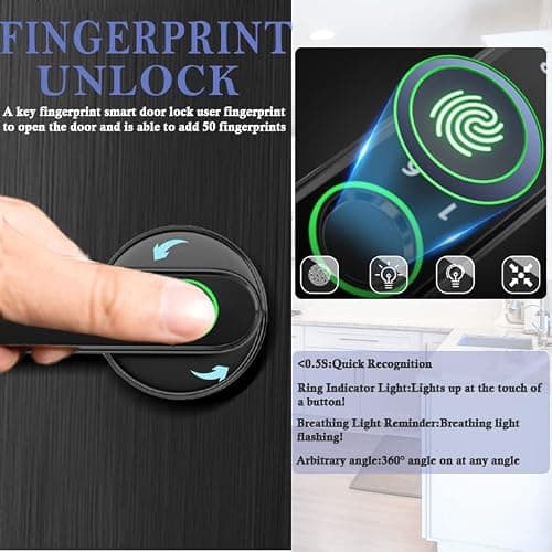 Smart Fingerprint Door Lock, Biometric Keyless Entry Door Lock(Black) — view 4