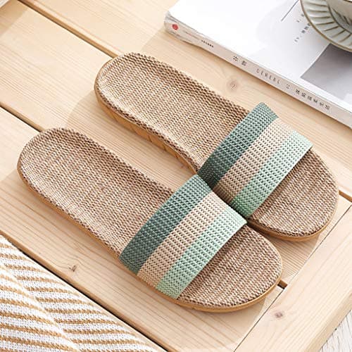 LUCKME Women's Sliders Open Toe Slippers Summer Flax Rainbow Wide Fit Slides Sandals Linen Slip On House Bamboo Slippers Shoes — view 2