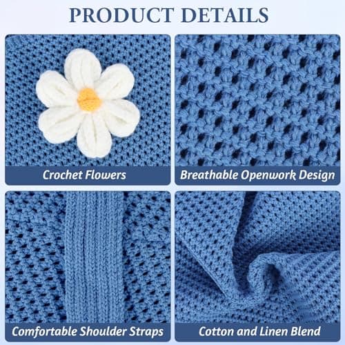 Hittriu Crochet Beach Bags for Women, Hollow Crochet Mesh Tote Bag, Coffee Hobo Beach Shoulder Bag Handbag for Seaside Holiday Travel Daily Shopping (Blue) — view 4