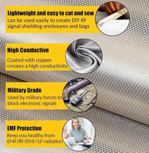 EMF Faraday Fabric EMF Fabric Military Grade RFID Shielding Fabric Protection EMP Military Grade Material Signals (WiFi RFID EMF),silver-1x1.1m — view 3