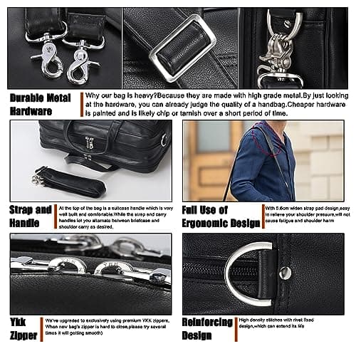 TIDING Full Grain Leather Men's Briefcase 15.6'',17.3 Inch Laptop Bag — view 5