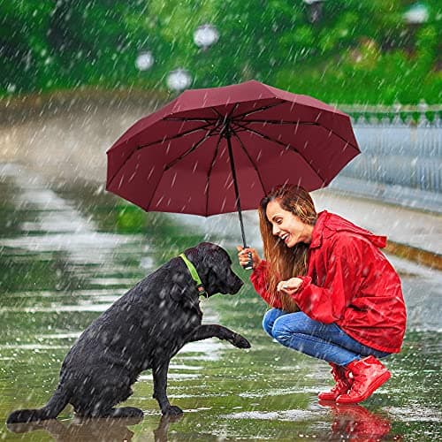 ZOMAKE Compact Umbrella Windproof,Travel Small Umbrella (46in-Wine Red) — view 6