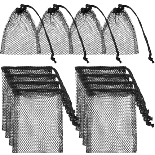 Nogeqi 10 pcs Small Mesh Bags Drawstring, Black Mesh Bags Drawstring, 4" X 5.7"Mini Nylon Net Bag with Cord Lock for Travel Laundry Stuff Organizing Storage Bag
