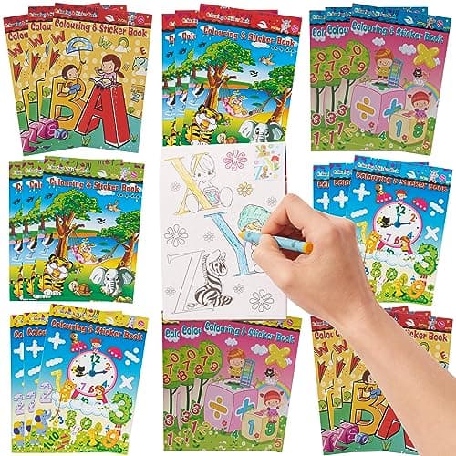 THE TWIDDLERS 24 Mini Colouring Books for Party Bags with Stickers, A6 Size - Multipack Kids Party Bag Fillers and Favours, Ideal for School Classrooms, Travel, Birthdays, Weddings, Restaurants