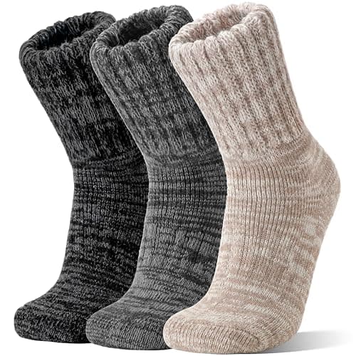Sandsuced Merino Wool Thermal Boot Socks for Women Men Winter Warm Cosy Thick Hiking Walking Socks 3 Pairs Christmas Stocking Fillers (Assoretd B,M)