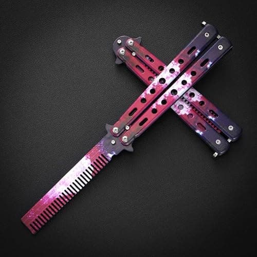 Starry Sky Purple Balisong Butterfly Comb Trainer, Folding Safe Non-Blade Practice Comb, Portable Hair Styling Tool for Beginners Training, Daily Grooming, Salon, Home & Travel (1)