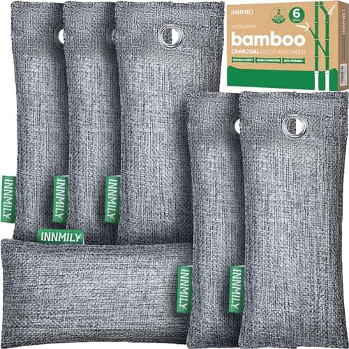 Innmily Bamboo Charcoal Air Purifying Bags, 6 Pack Natural Shoe Odor Eliminator, Sneaker Deodorizer and Moisture Absorbers for Clean Footwear, Shoe Odor Remover