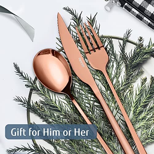 hecef Cutlery Set, 10 Pieces Travel Camping Cutlery Reusable Stainless Steel Cutlery and Organiser - Cutlery Set with Fork, Spoon, Knife etc. (Rose Gold) — view 5