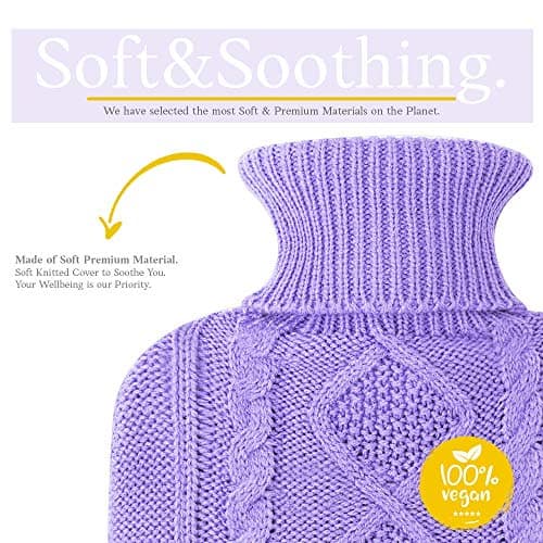 Hot Water Bottle - with Soft Premium Knitted Cover - Purple, 2L - Heating Pad for Menstrual Cramps and Period Comfort - Bed Foot Warmer - Hot & Cold Compress for Back, Stomach, Neck Pain Relief — view 2
