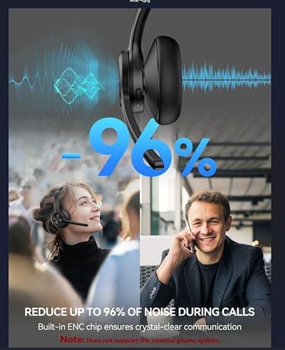 TECKNET Bluetooth Headset Wireless Headset with Microphone Noise Canceling, 50H Playtime & Mute, Wireless Headphones with Mic Bluetooth 5.2 On-Ear Headphones for Trucker Cellphone Office Call Center — view 3
