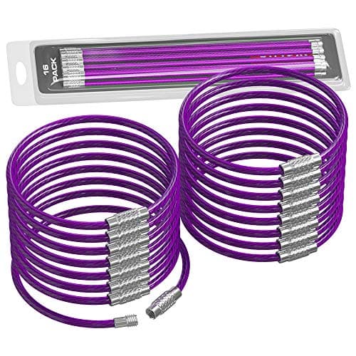Silipac Metal Cable Key Ring-Heavy Duty Tough Stainless Steel Wire Tags Durable Keychains Twist Lock Carabiner-for Luggage Tag Loops Travelling Key Organizer Arts Projects-16 Pcs Purple(6.3 inch 2mm)