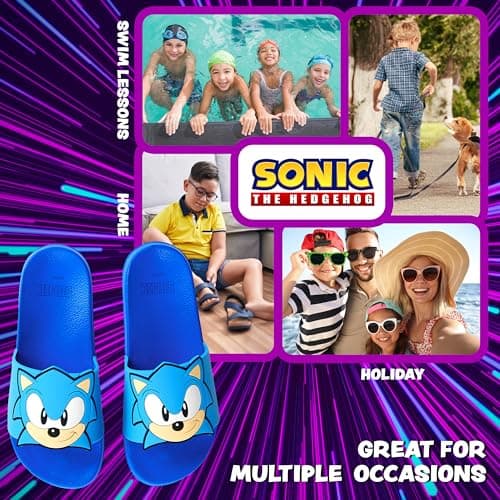 Get Trend SONIC THE HEDGEHOG Sliders for Boys Non Slip Shower Beach Pool Shoes for Holiday Travel Gamer Summer Slippers (Blue, 10 UK) — view 2