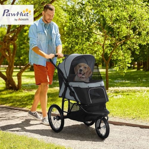 PawHut Dog Pram for Medium Small Breeds w/Rubber Wheels, Grey — view 2