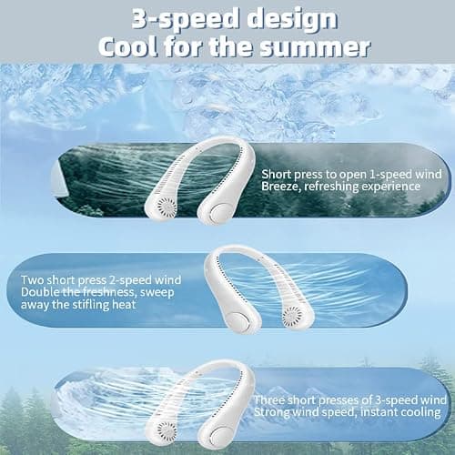 Neck Fan, Rechargeable Mini Bladeless Neck Fan - Portable 360° Cooling Personal Fan with 3 Speeds - USB Wearable Fan Leafless Hanging Neck Fan for Women Men Home Office Travel Sports Outdoor (White) — view 3