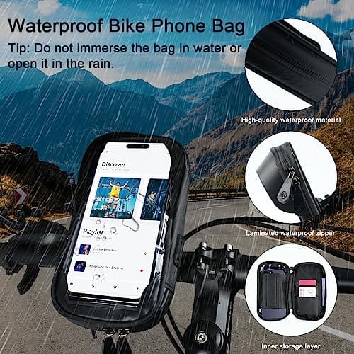 Flintronic Bike Phone Holder - Waterproof 360° Rotating Mount, Touchscreen Compatible Cycling Handlebar Bag for iPhone & Samsung Smartphones up to 6.4'' — view 3