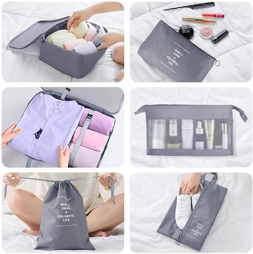Packing Cubes for Suitcase,Geediar 9 PCS Travel Luggage Packing Organizers Waterproof Travel Essentials Bag Clothes Shoes Cosmetics Toiletries Storage Bags(a-Grey) — view 3