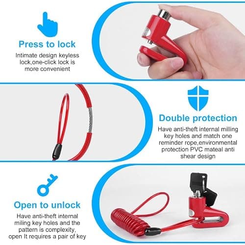 Ainiv Bike Lock, Disc Brake 1300mm/12mm Cycling Cable Lock with 2 Keys,Electric Scooter Accessory Anti-Theft for Xiaomi M365/Pro,Bike, Electric Bike, Strollers, Lawnmowers, B Red (F5EU-3251078) — view 3