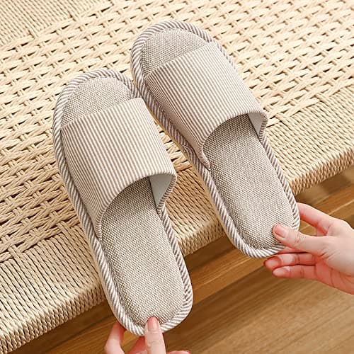 JIJIe Slippers for Women Men Linen Slippers Open Toe House Shoes Summer Sandals for Indoor Outdoor Bedroom (Red 36/37) — view 6