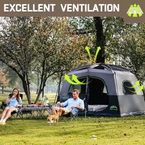 Happy Travel Tent 6 Person Blackout Camping Tent, Portable Easy Setup Cabin Tents with Dark Space Design, Light Blocking Tent with Top Rainfly for Outdoor Camping, Water-Resistant,10'L x 9'W x 79" H — view 5