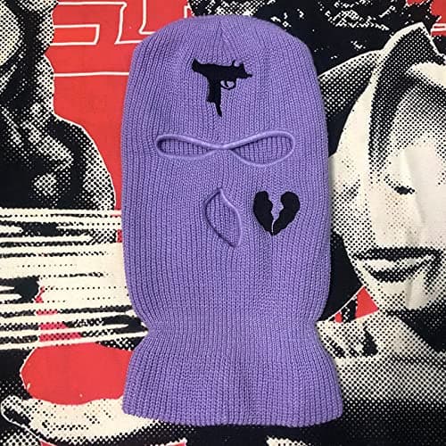 YAMEE 3 Hole Uzi Balaclava Knitted Full Face Cover Ski Mask Winter Windproof Neck Warmer Thermal Cycling for Men Women (Purple) — view 2