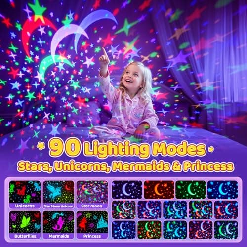 One Fire Unicorns Gifts for Girls Toys,6 Films Unicorn Night Light Projector for Bedroom,Rechargeable Night Light for Girls,360° Rotating Butterfly Lamp for Bedroom,Unicorn Toys Mermaid Princess Gifts — view 3