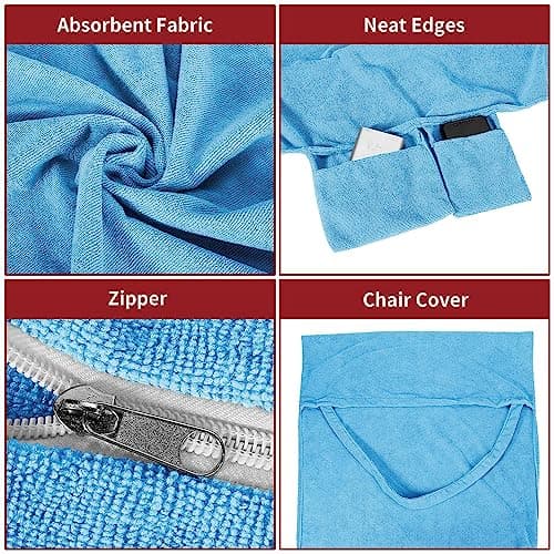 Vinsani Sun Lounger Beach Towel with Pockets, Soft & Quick Dry, Blue — view 5