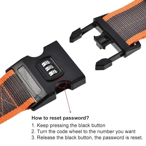 StoneMaxi Adjustable Luggage Straps With Locks 3 Digit Combination Lock Multi-Colour Travel Suitcase Straps Security Password Lock Travel Accessories Suitcase Belt (Orange - Grey) — view 4