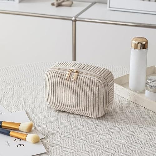 Aucuu Corduroy Cosmetic Bag, 4 Pcs Makeup Bag, Large, Medium and Small Cosmetic Bag, Striped Corduroy Portable Bag with Metal Zipper, Travel Cosmetic Bags Organizer for Women, Travel, School, Gift — view 5