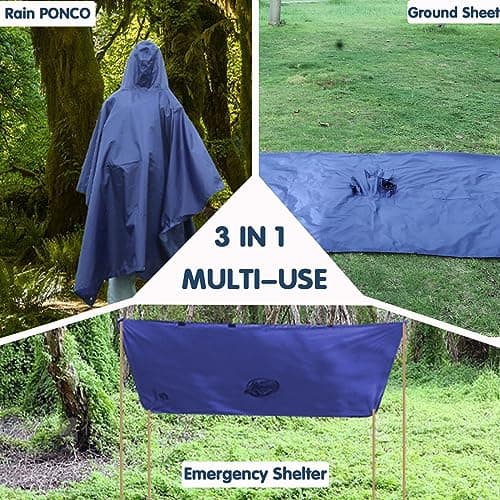 Accevo Multifunction Waterproof Rain Poncho Lightweight Reusable Rain Coat for Women Men Windproof Ripstop Breathable Quick Dry Raincoat with Hood Mountaineering Rock Climbing Emergency Rainwear — view 6