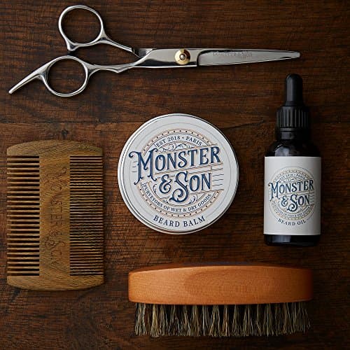 Monster&Son Premium 7-Item Organic Beard Kit - Beard Oil, Beard Balm, Beard Brush, Beard Comb, Scissors, Canvas Travel Bag - Male Grooming Kit in Gift Box - Great Mens Birthday Gift - Father's Day — view 6