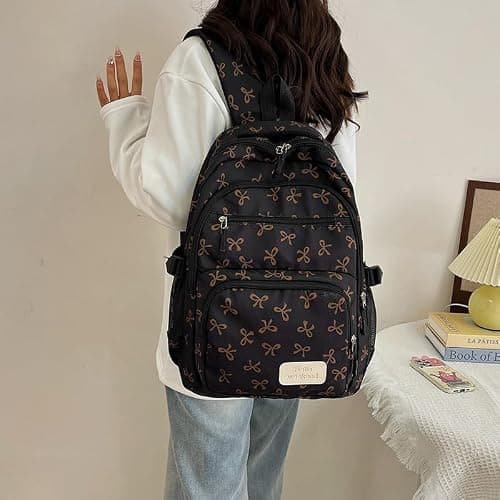 HiTotes School Bag for Girls Cute Backpack Preppy School Backpack Set Bow Girls Schoolbag Kawaii Rucksack for Teenage Secondary School — view 3
