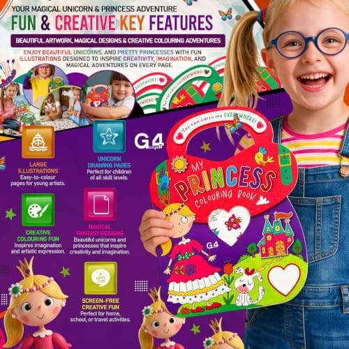 G4GADGET Colouring Books Set of 2 with Stickers | Princess & Unicorn | 80 Pages to Colour | Magical Colouring & Activity Books | Unicorn & Princess Colouring Book Set — view 5