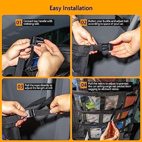Car Ceiling Cargo Net with 3 Pockets,31.5"x21.6" Reduce Sagging Car Storage Mesh Organizer,Double Layer Roof Mesh Camping Overlanding Gear Must Haves Cargo Net for SUVs,Van,Road Trip Essentials — view 6