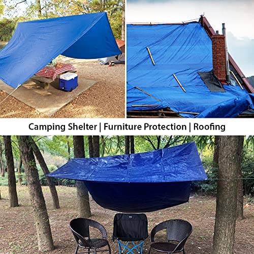 ANSIO Tarpaulin 3m x 4m Pack of 2 Water-resistant Tarp with Eyelets - Blue — view 4