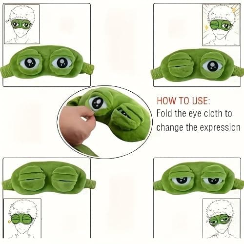 Cute Frog Sleep Mask, Soft Plush Eye Mask for Sleeping, Travel and Naps, Lightweight Novelty Blindfold with Elastic Strap, Green Frog Eye Cover for Home, Flights and Relaxing, 21 x 7.5 cm — view 5