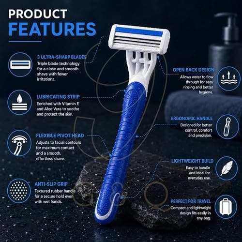 3 Disposable Twin Blade Shavers for Men Portable Travel Razors Personal Grooming Bathroom & Holiday Use 2898 — view 2