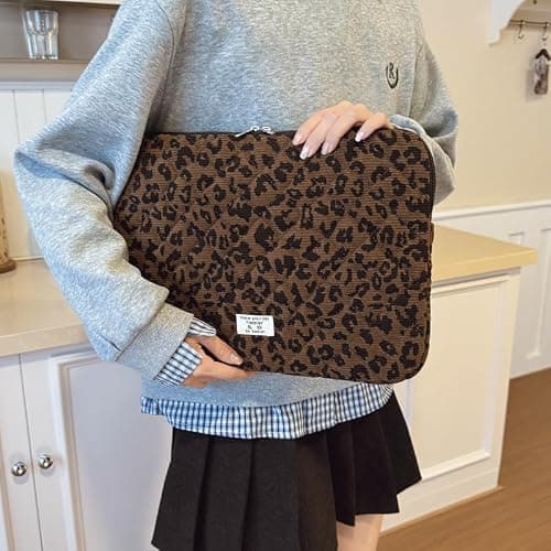 Leopard Print Laptop Sleeve for 13-15 Inch MacBook Pro & Air | Padded, Quilted Protective Cover | Carrying Case for 14, 15, 13.3 Inch Laptop | Trendy Bag for Women & Men — view 3
