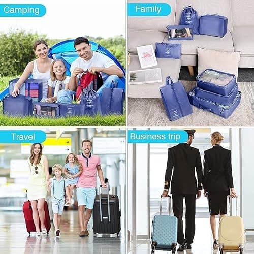 Packing Cubes for Suitcase 8 Pcs Waterproof Travel Cubes Foldable Luggage Storage Bag Lightweight Luggage Packing Organizers Travel Essentials (Sky Blue) — view 2