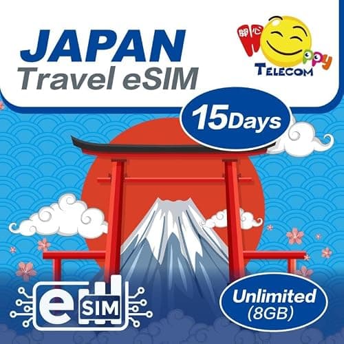 Happy 5G eSim Japan 15Days Unlimited Data Travel eSim | 8GB of 5G High-Speed Data Then 128kbps | Support iPhone & Android Devices | Easy Activation | No Need Registration